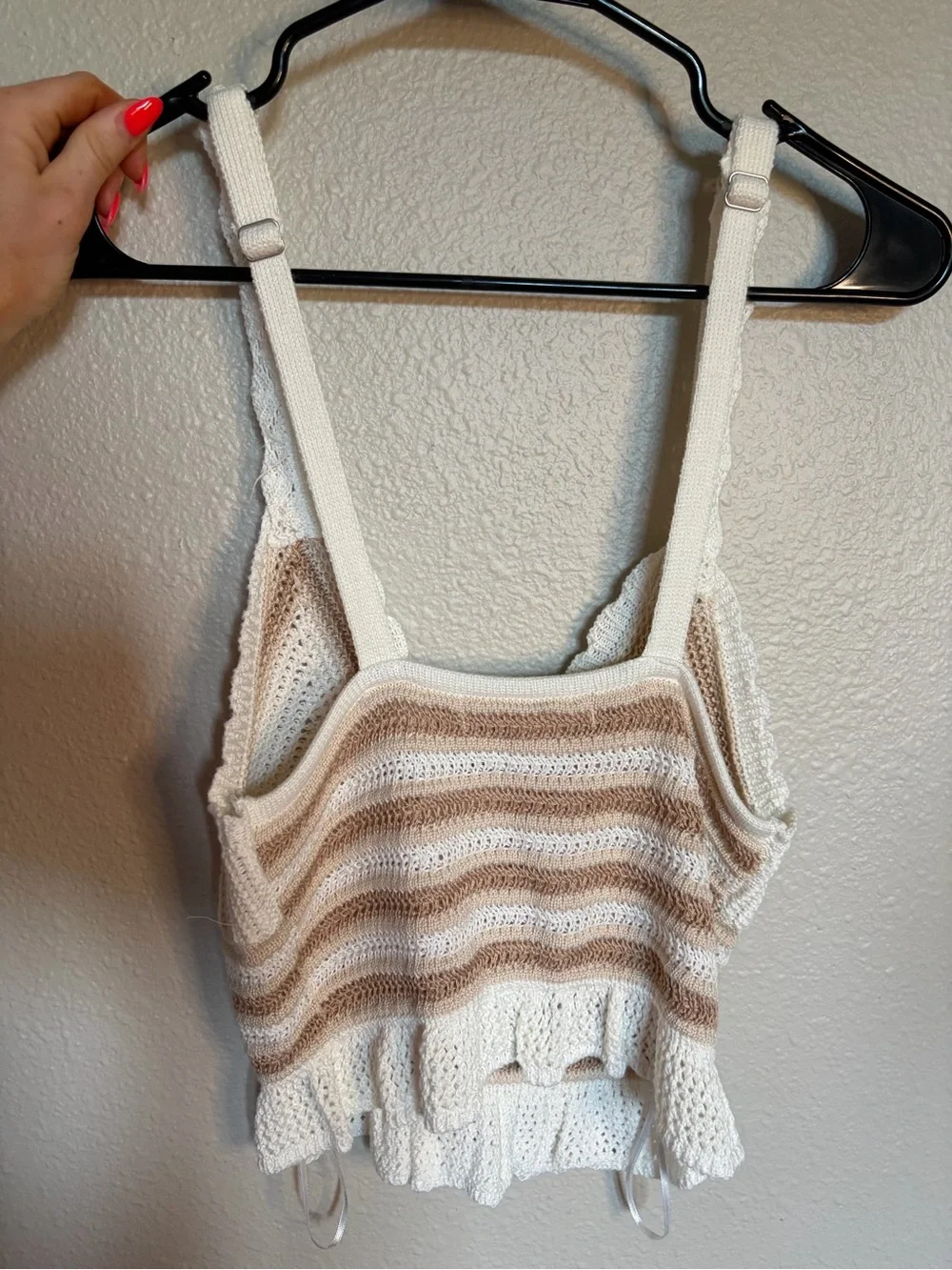 Madden NYC Crochet Striped Knit Tank - Cream & Beige